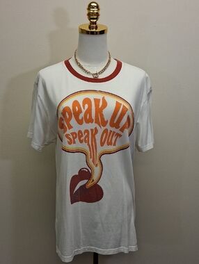 Attic Salt Speak Up Speak Out Ringer Graphic Tee White Red Medium